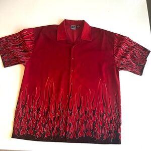 Authentic Shaolin Men’s Button Down Shirt Red‎ Flames Size Extra Large